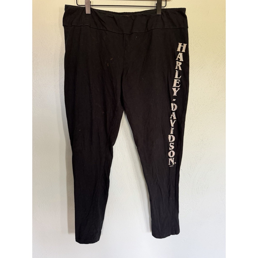 Harley-Davidson Rhinestone Embellished Black Leggings Loungewear Women 2XL
